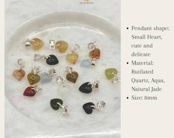 Mini Heart Gemstone Pendant – Natural Crystal Charm in Rutilated Quartz, Aqua & Jade | Dainty Handmade Jewelry | Cute Minimalist Pendant | 8