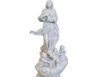 Statua in marmo dell'Assunzione della Vergine Maria, scultura religiosa in marmo bianco, decorazione per altare domestico cattolico, statuetta della Madonna in pietra intagliata a mano