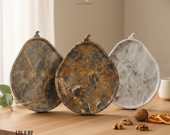 Pear-Shaped Marble Plate • Dark Grey / Grey-Gold / Italian White • Natural Stone Decorative Tray • Hand-Carved Marble Dish