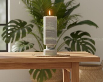 Tall Marble Pillar Candle Holders – White & Green Veined Natural Stone – 22cm Handcrafted Centerpieces