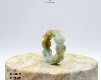 Natural Jade Coin Ring • Hand-Carved Jadeite-Style Band • Unique Textured Gemstone Ring • Minimalist Green Stone Jewelry • Unisex Gift