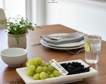 White Marble Two-Compartment Stone Tray • Minimal Dual Serving Plate • Natural Marble Tableware • Modern Kitchen & Coffee Table Decor • DP-0