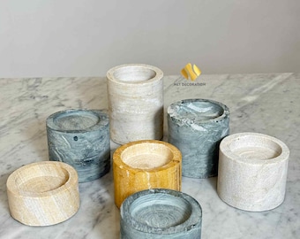Natural Sandstone Candle Holder – Handcrafted Stone Pillar Candle Base for 6cm Candles (Candle Not Included)