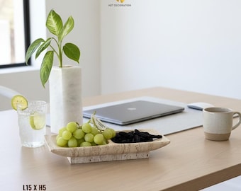 Travertine Two-Compartment Stone Tray • Dual Section Serving Plate • Natural Stone Tableware • Minimal Kitchen Decor • DP-07