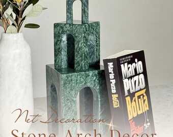 Green Marble Arch Sculpture – Natural Stone Architectural Decor – Minimalist Wabi Sabi Ornament – Handmade Shelf Accent