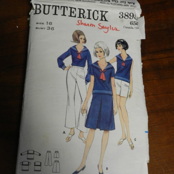 Vtg sewing pattern nautical sailor cosplay skirt blouse 60s bell bottom