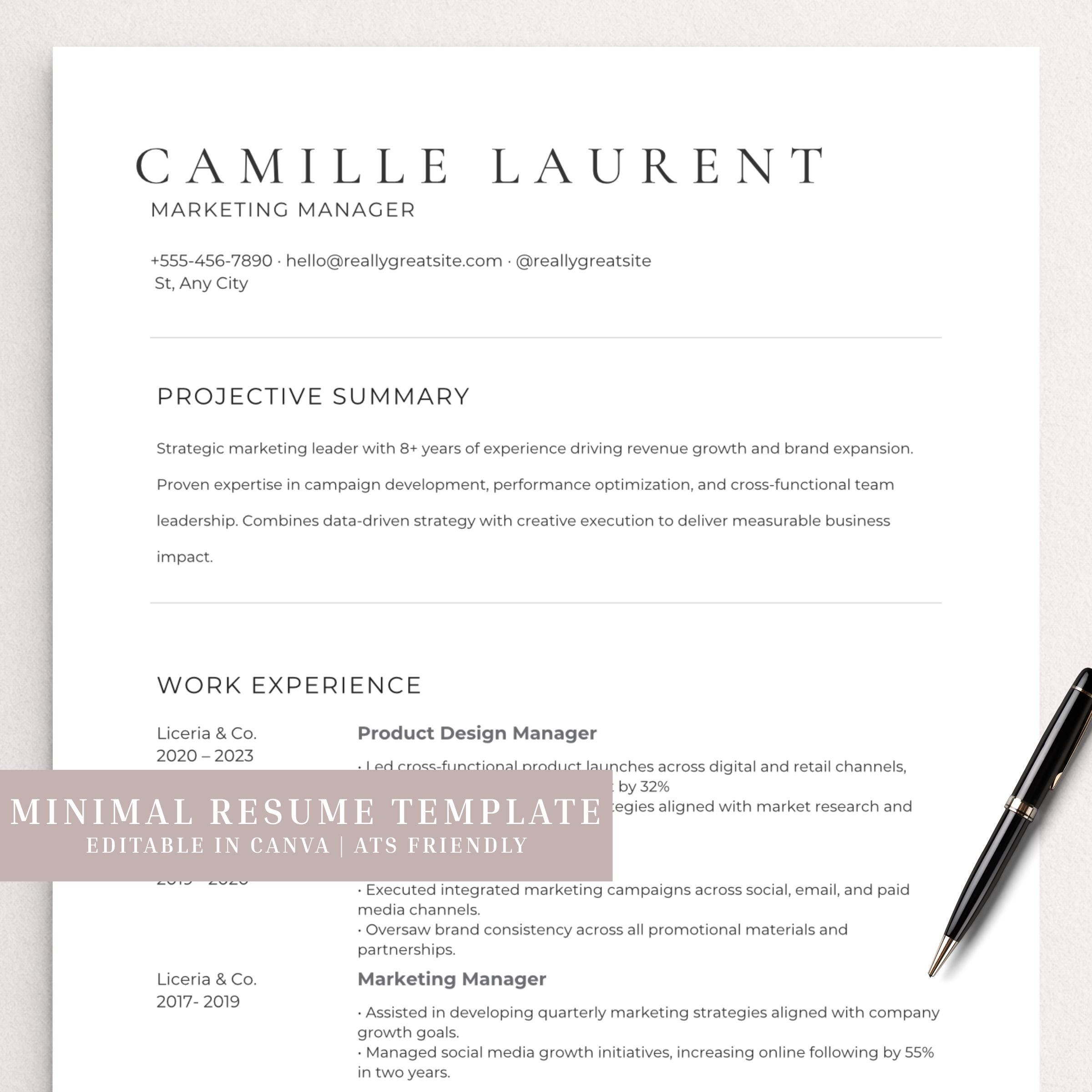 ATS Friendly Resume Template Canva, Simple CV Design (editable Digital ...