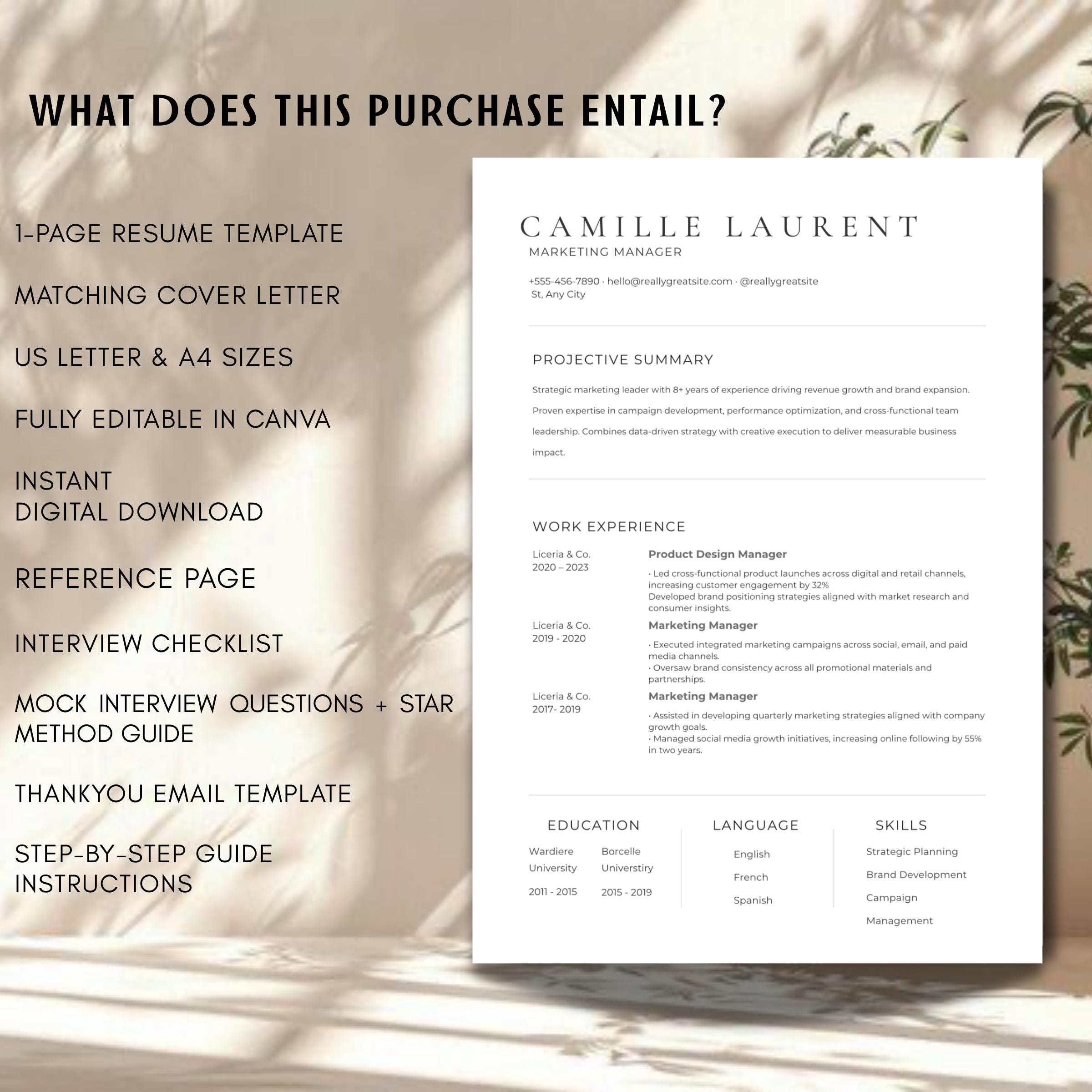 ATS Friendly Resume Template Canva, Simple CV Design (editable Digital ...