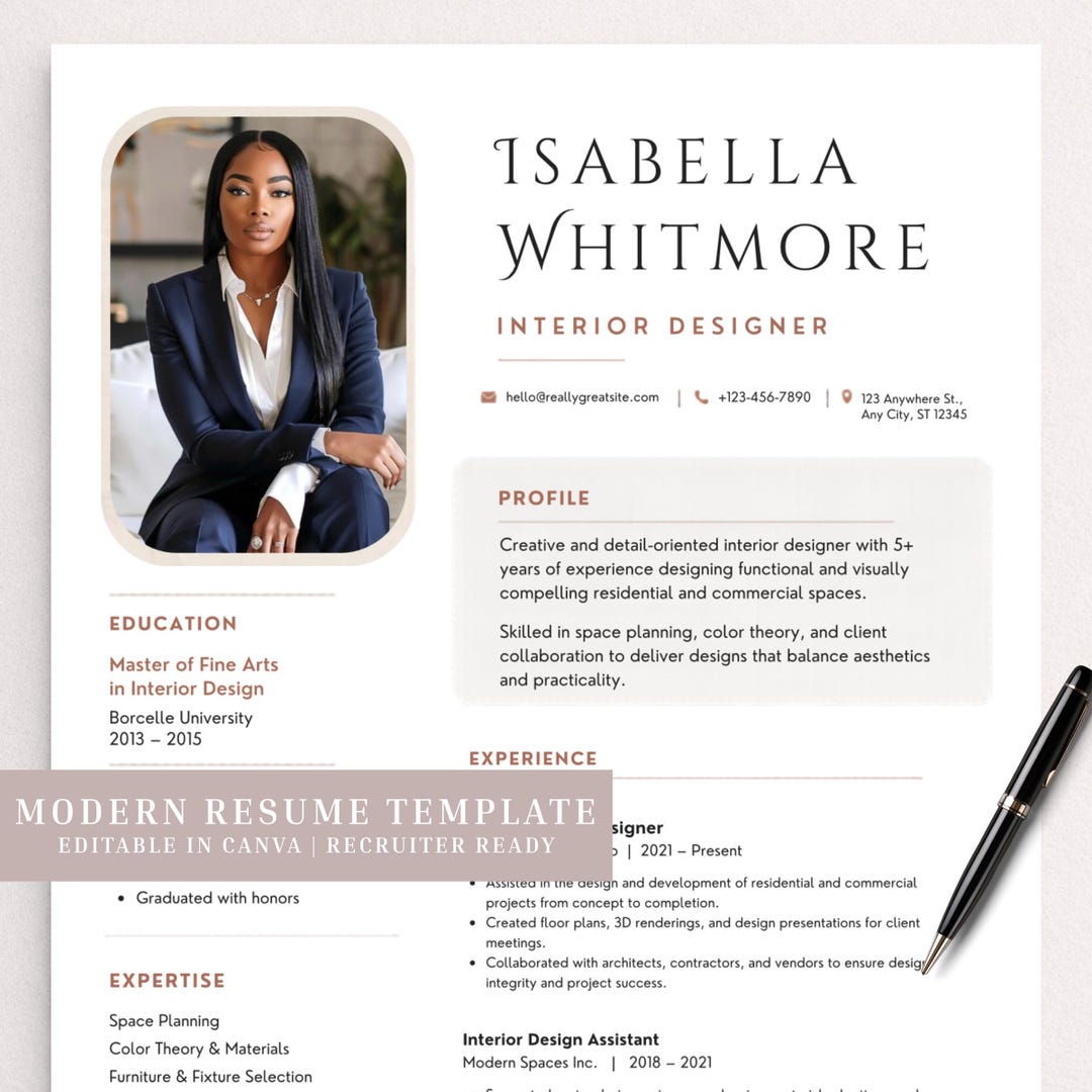 Modern Interior Designer Resume Template, Canva CV Bundle (digital ...