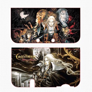 May include: A two-piece set featuring artwork from the video game Castlevania. The top piece depicts several characters with a dove and a dark background. The bottom piece shows a character holding a sword with the game's title.