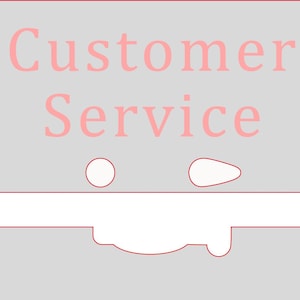 May include: A gray graphic with the words "Customer Service" in pink. Below the text are two shapes, a circle and a teardrop, and a white horizontal line with a cutout design.