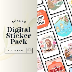 8 Digital Islamic Stickers Pack – Muslim Faith, Journals, Planner, Scrapbooking & Laptop Decals