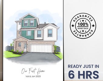 Impresión de boceto de casa personalizada, dibujo de casa a partir de una foto, regalo de inauguración de la casa, regalo de cierre de agente inmobiliario, regalo de primera vivienda, retrato de casa, boceto a partir de una foto