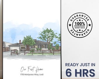 Retrato de una casa personalizada a partir de una foto: Digital Home Sketch Art (archivo JPG/PNG)