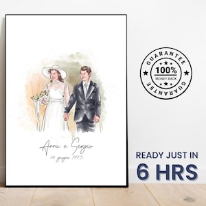 Hand-Painted Watercolor Portrait From Photo: Custom Wedding Anniversary Art