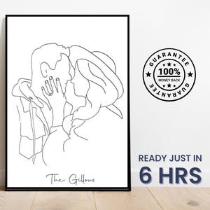 One Line Drawing , Custom Couple Portrait, Custom Family Gift, Personalized Wedding Anniversary Gift, Custom Line From Photo