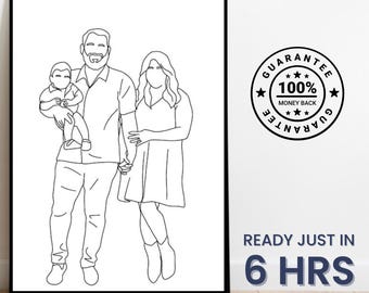 Retrato familiar personalizado de una sola línea, regalo de aniversario personalizado (ilustración digital)