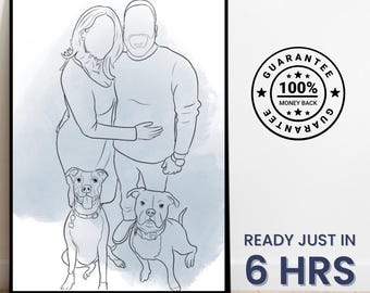 Dibujo de una línea, retrato de pareja personalizado, regalo familiar personalizado, regalo de aniversario de bodas personalizado, línea personalizada a partir de una foto
