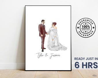 Retrato en acuarela pintado a mano a partir de una foto: Arte personalizado para aniversario de bodas