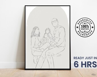 Retrato familiar personalizado, dibujo de una sola línea a partir de una foto (ilustración digital)
