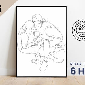 One Line Drawing , Custom Couple Portrait, Custom Family Gift, Personalized Wedding Anniversary Gift, Custom Line From Photo