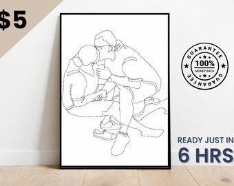 Dibujo de una línea, retrato de pareja personalizado, regalo familiar personalizado, regalo de aniversario de bodas personalizado, línea personalizada a partir de una foto