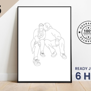 One Line Drawing , Custom Couple Portrait, Custom Family Gift, Personalized Wedding Anniversary Gift, Custom Line From Photo