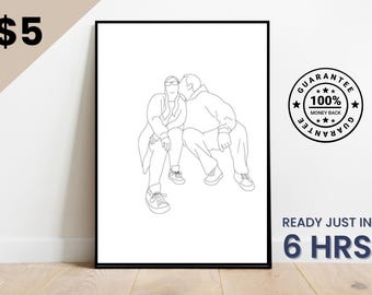 Dibujo de una línea, retrato de pareja personalizado, regalo familiar personalizado, regalo de aniversario de bodas personalizado, línea personalizada a partir de una foto