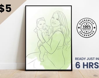 Dibujo de una línea, retrato de pareja personalizado, regalo familiar personalizado, regalo de aniversario de bodas personalizado, línea personalizada a partir de una foto