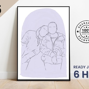 One Line Drawing , Custom Couple Portrait, Custom Family Gift, Personalized Wedding Anniversary Gift, Custom Line From Photo