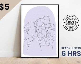 Dibujo de una línea, retrato de pareja personalizado, regalo familiar personalizado, regalo de aniversario de bodas personalizado, línea personalizada a partir de una foto