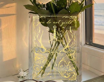 You Do Not Yield Book Vase, ACOTAR Inspired Glass Vase, Throne of Glass Decor, Book Lover Gift, Aesthetic Home Decor, Fantasy Sword Vase