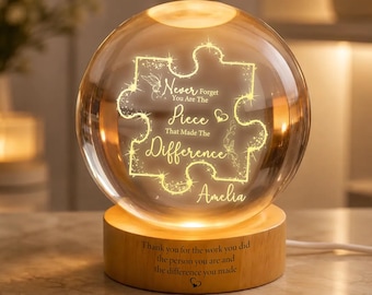 Personalized Thank You Gift, Crystal Ball Night Light with Puzzle Piece, Appreciation Lamp for Teacher or Coworker