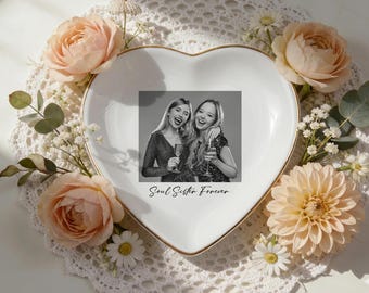 Personalized Besties Photo Ring Dish, Custom Besties Jewelry Tray, Best Friend Engagement Bridesmaid Gift for Her, Friendship Trinket Dish