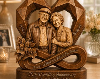 Personalized 50th Anniversary Wooden Art, Custom Couple Infinity Sculpture, Names and Date, Golden Anniversary Gift for Parents