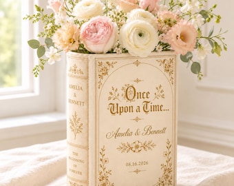 Personalized Ceramic Book Vase, Once Upon a Time Wedding Flower Vase With Names and Date, Fairytale Couple Gift