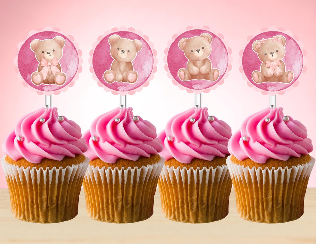 Pink Teddy Bear Cupcake Toppers | Baby Girl Shower (digital Download ...