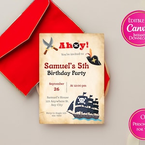 Convite de Aniversário Pirata | Pergaminho Vintage, Modelo Editável no Canva