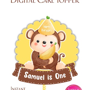 Editable Monkey Cake Topper | Jungle First Birthday Party Decor (Instant Download)