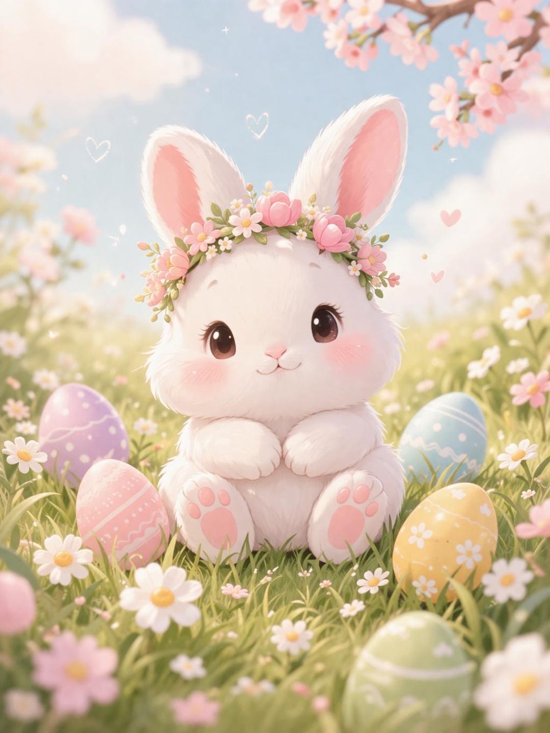 Easter Bunny With Flower Crown and Eggs Illustration - Etsy Australia