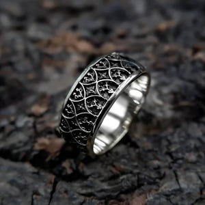 Handmade Gothic 925 Sterling Silver & Brass Ring - Medieval Jewelry
