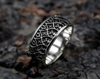 Handmade Gothic 925 Sterling Silver & Brass Ring - Medieval Jewelry