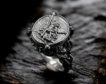 Anello di San Michele in argento sterling 925, gioiello di protezione dell'Arcangelo