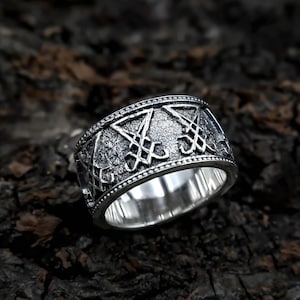 925 Sterling Silver Lucifer Band Ring for Men Women Satanic Gothic Jewelry