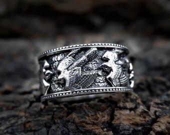 925 Sterling Silber Geflügelte Falke Band Ring für Männer Frauen Tier Wilder Vogel Schmuck