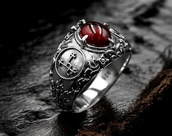 925 Sterling Silver Garnet Sigil of Lilith  Ring: Handmade Amulet