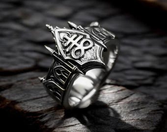 Anillo de cruz gótica Leviatán en plata de ley 925, joyería satánica