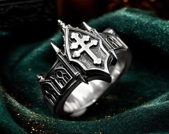 925 Sterling Silver Gothic Cathedral Lorraine Cross Ring, Unisex Cross Ring, Medieval Christian Symbol, Cross Of Lorraine Magnum Ring