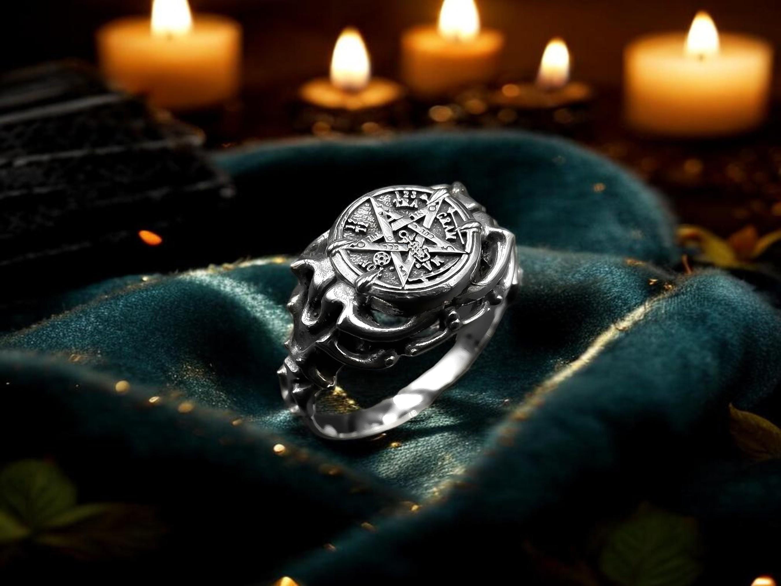 925 Sterling Silver Tetragrammaton Ring, Occult Amulet Jewelry