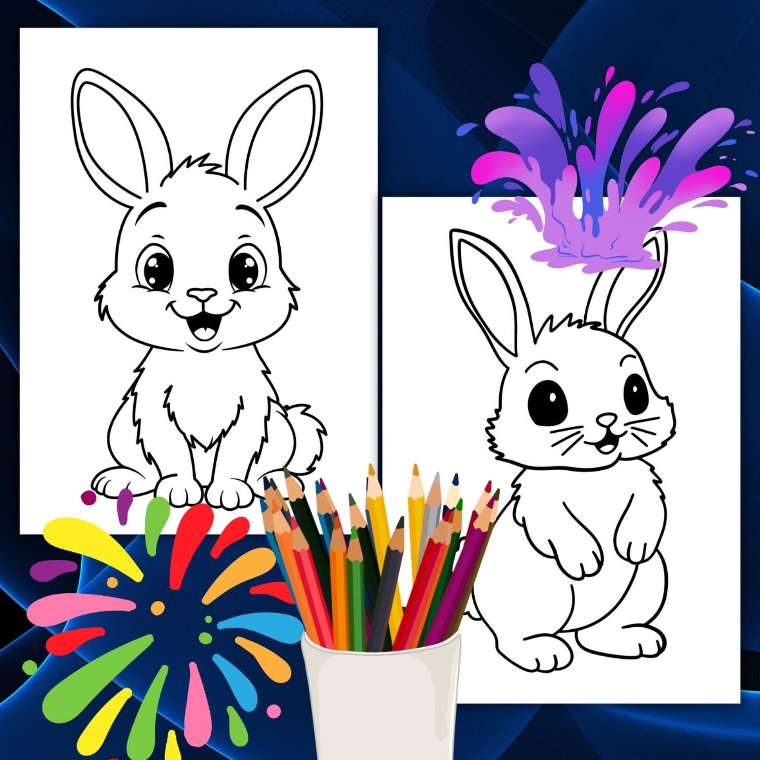 Bunny Coloring Book for Kids | Cute Rabbit Designs for Kids (PDF) - Etsy